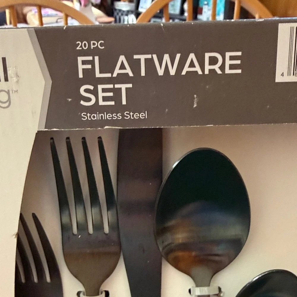 NIB Real Living Blake Black Flatware Set - 20 Piece